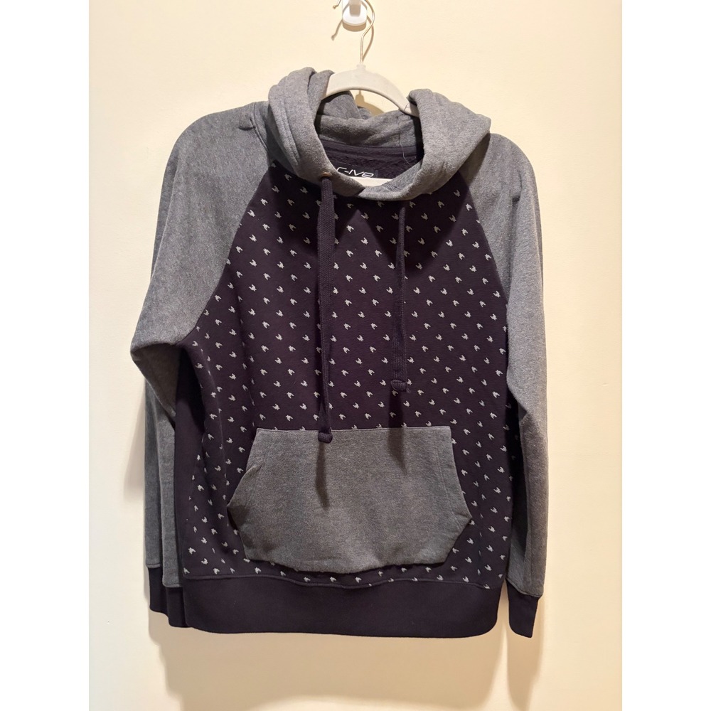 X-S-IVE Mens Raglan Hoodie Small Black Gray Patterned Fleece Pullover Sweatshirt